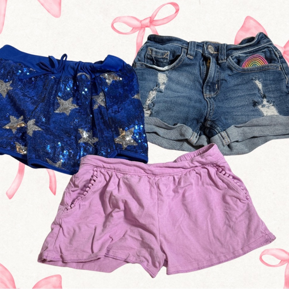 Justice Blue Sequin Star Skirt and Pink Denim Shorts Set lot